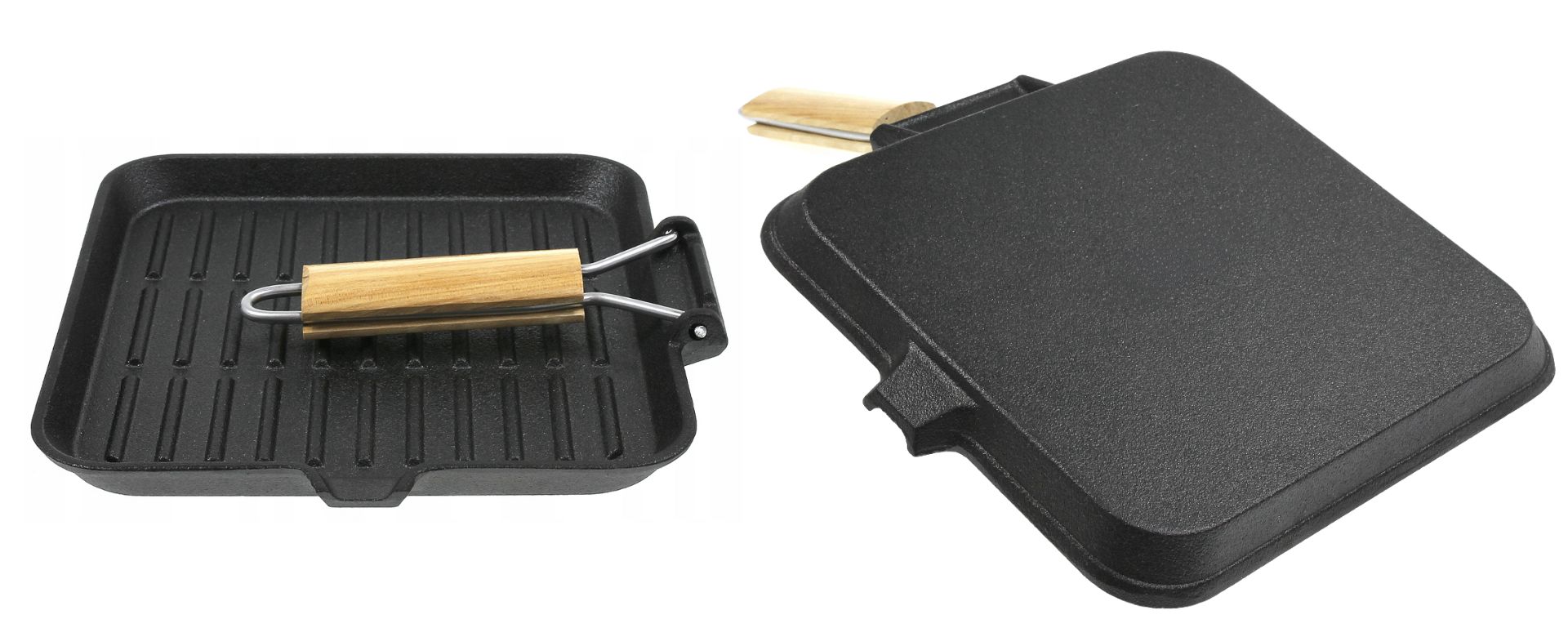 Cast iron grill pan with foldable handle